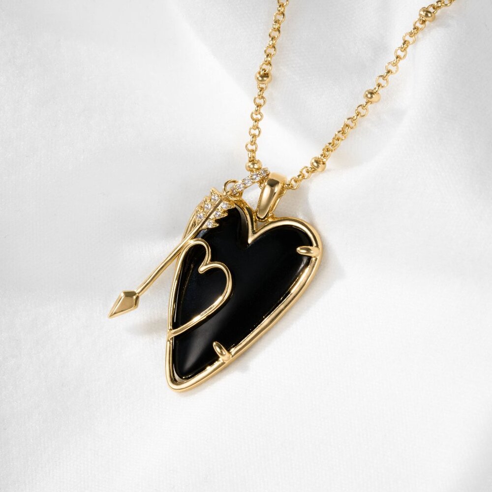 Alicia Bonnie Black Heart Pendant Layering Necklace Gold Adjustable Modern Edgy